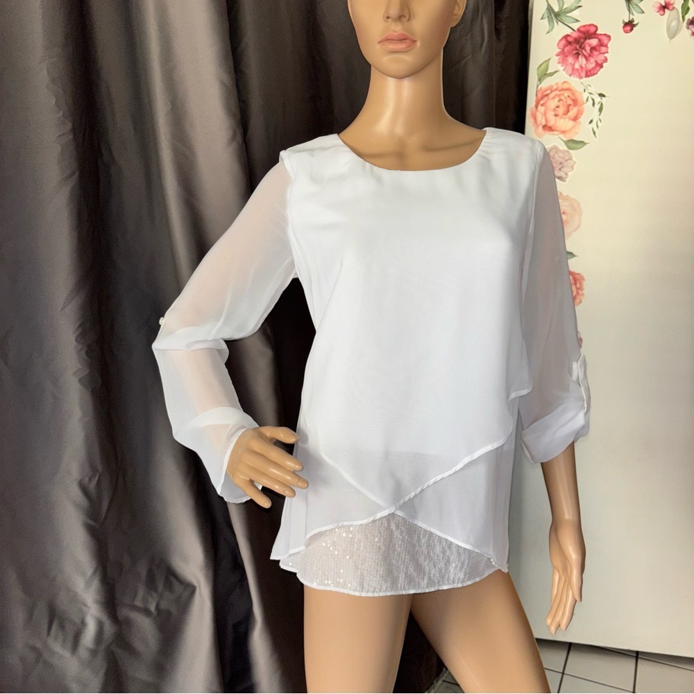 Alfani Asymmetrical White Blouse with Relaxed Fit